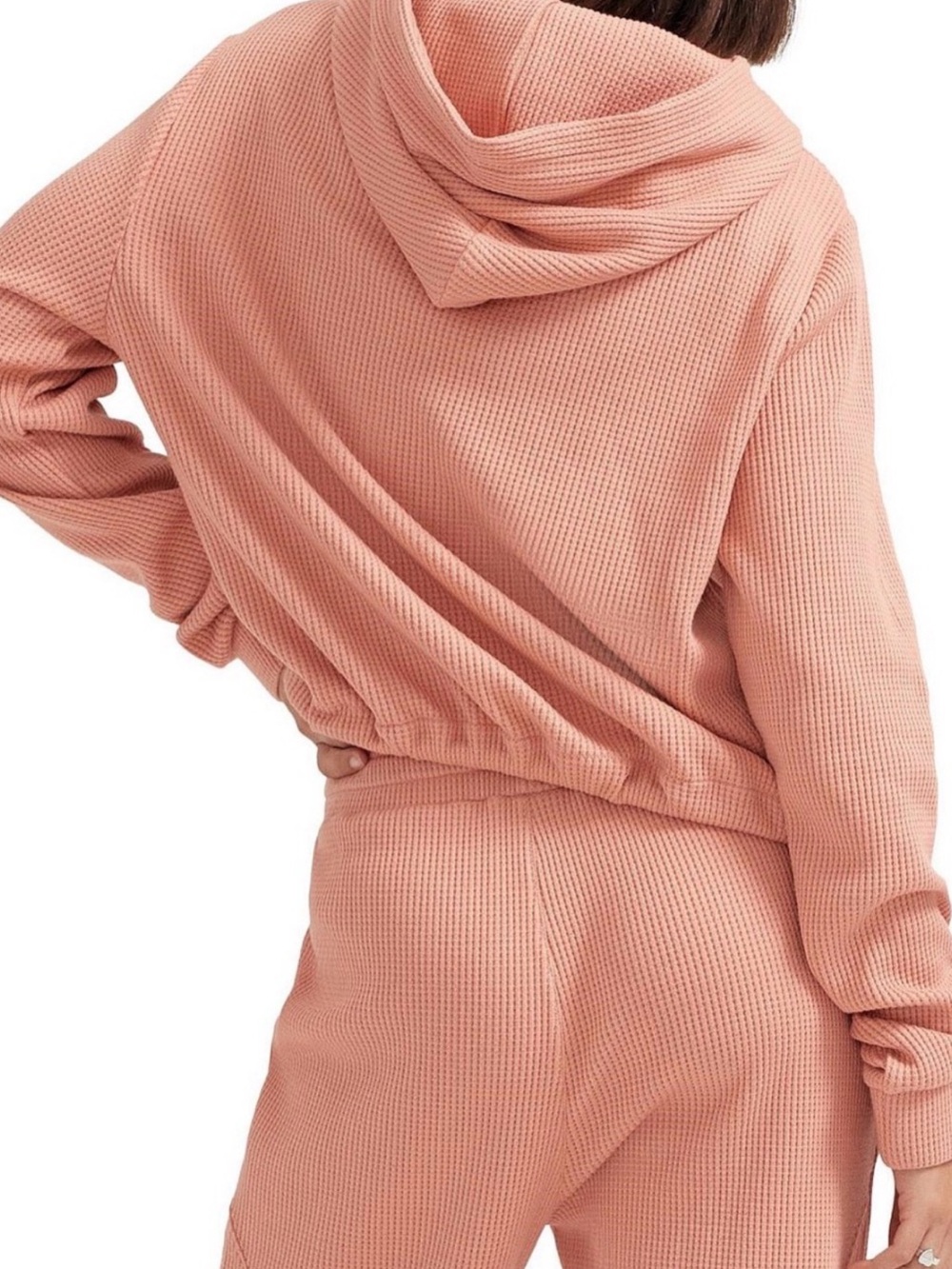 P.E Nation Waffle Knit Hooded Sweater - Peach Pink